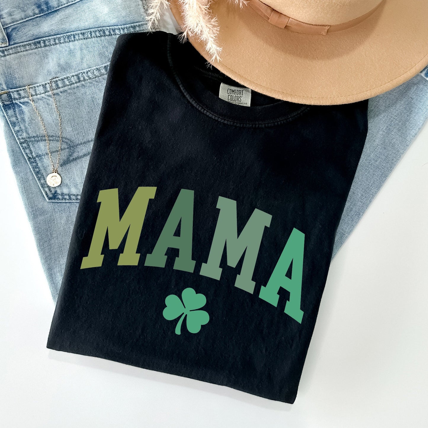 Mama, Shamrock, Collegiate, St Patrick's Day Comfort Colors Tshirt