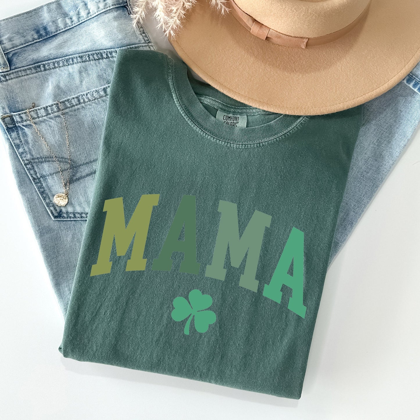 Mama, Shamrock, Collegiate, St Patrick's Day Comfort Colors Tshirt