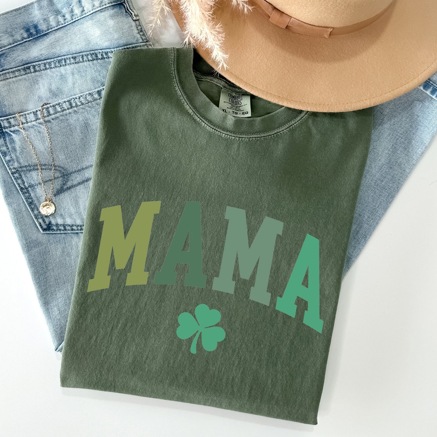 Mama, Shamrock, Collegiate, St Patrick's Day Comfort Colors Tshirt