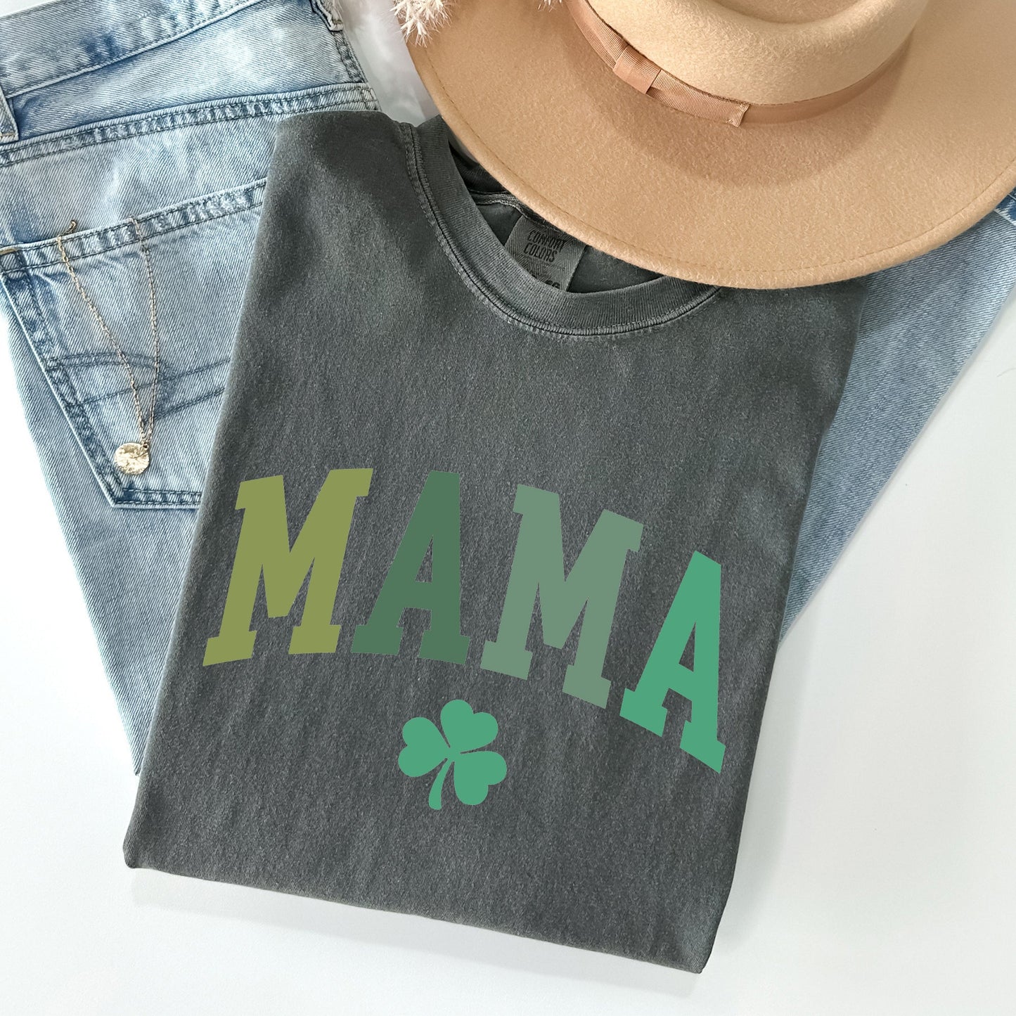 Mama, Shamrock, Collegiate, St Patrick's Day Comfort Colors Tshirt