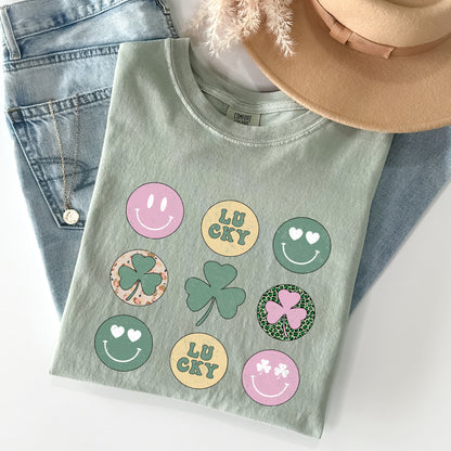 Retro Lucky Smileys, St Patrick's Day Comfort Colors Tshirt