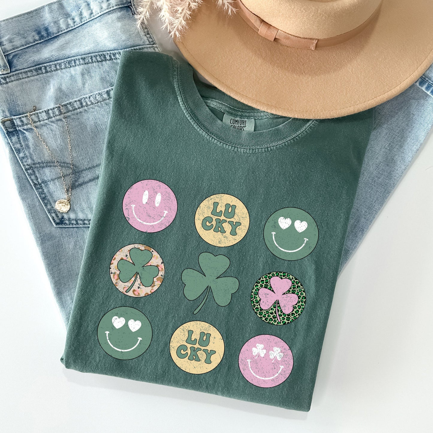 Retro Lucky Smileys, St Patrick's Day Comfort Colors Tshirt