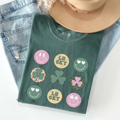 Retro Lucky Smileys, St Patrick's Day Comfort Colors Tshirt
