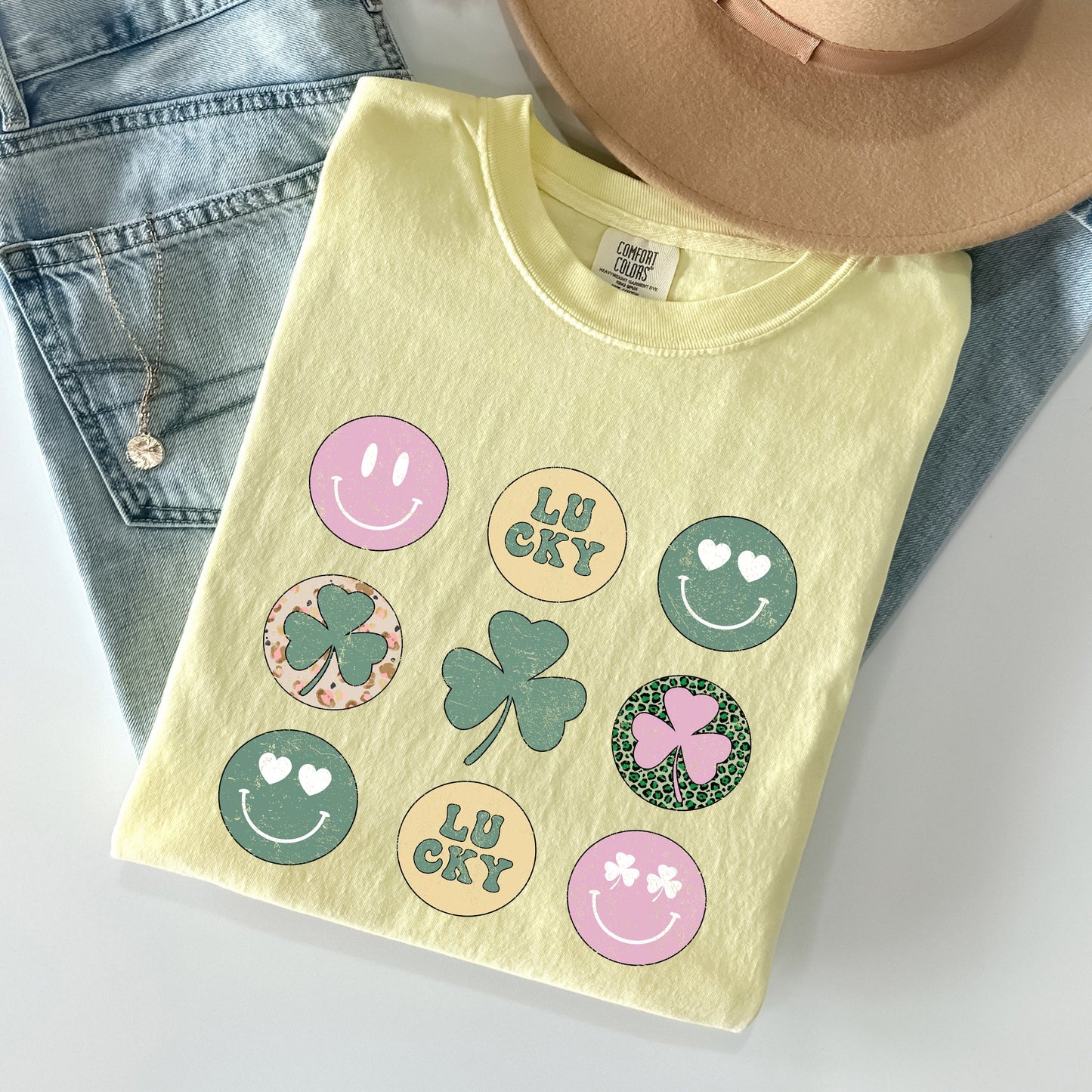 Retro Lucky Smileys, St Patrick's Day Comfort Colors Tshirt