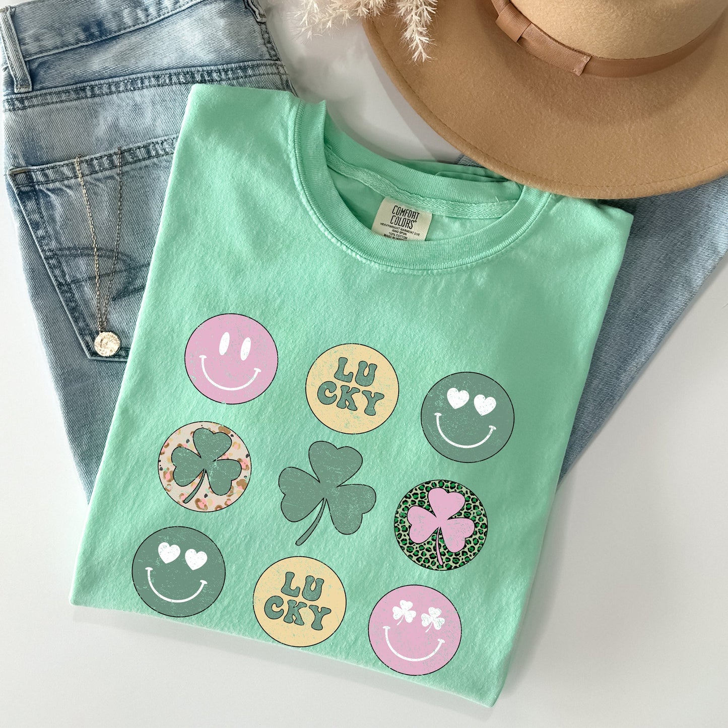Retro Lucky Smileys, St Patrick's Day Comfort Colors Tshirt