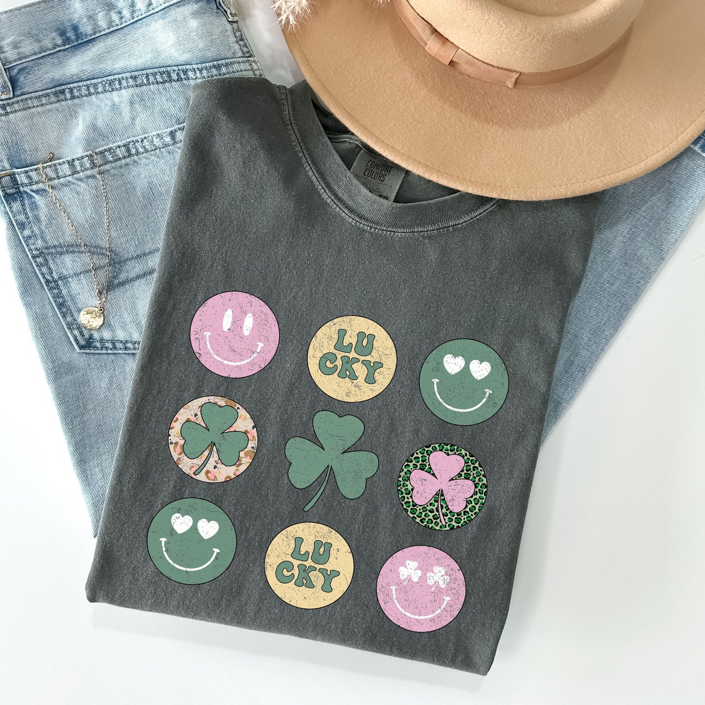 Retro Lucky Smileys, St Patrick's Day Comfort Colors Tshirt