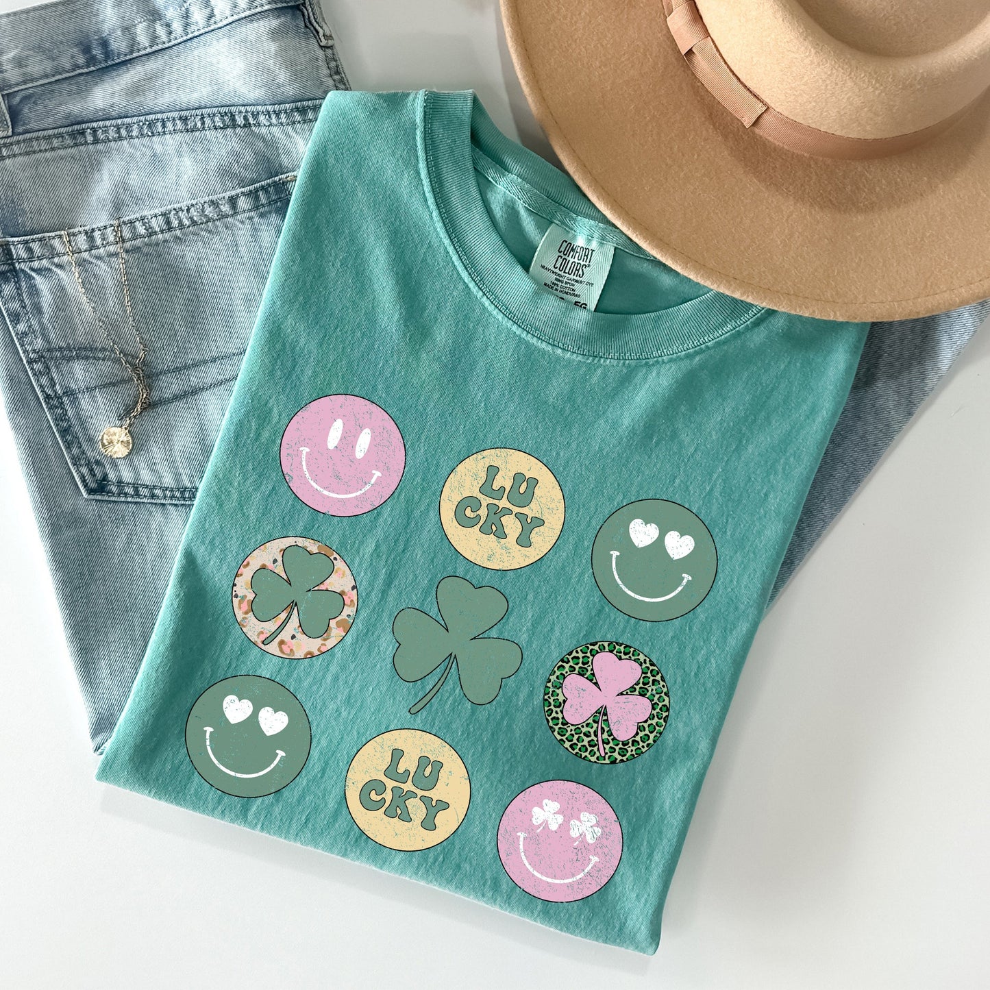 Retro Lucky Smileys, St Patrick's Day Comfort Colors Tshirt