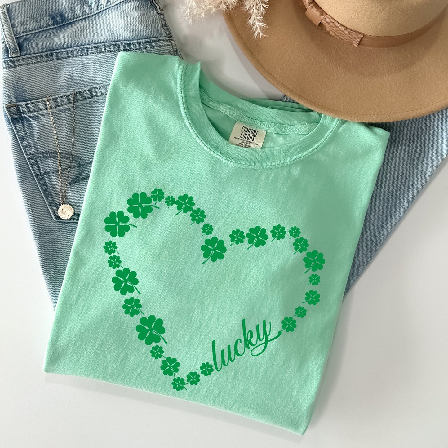 Shamrock Heart, Lucky, St Patrick's Day Comfort Colors Tshirt