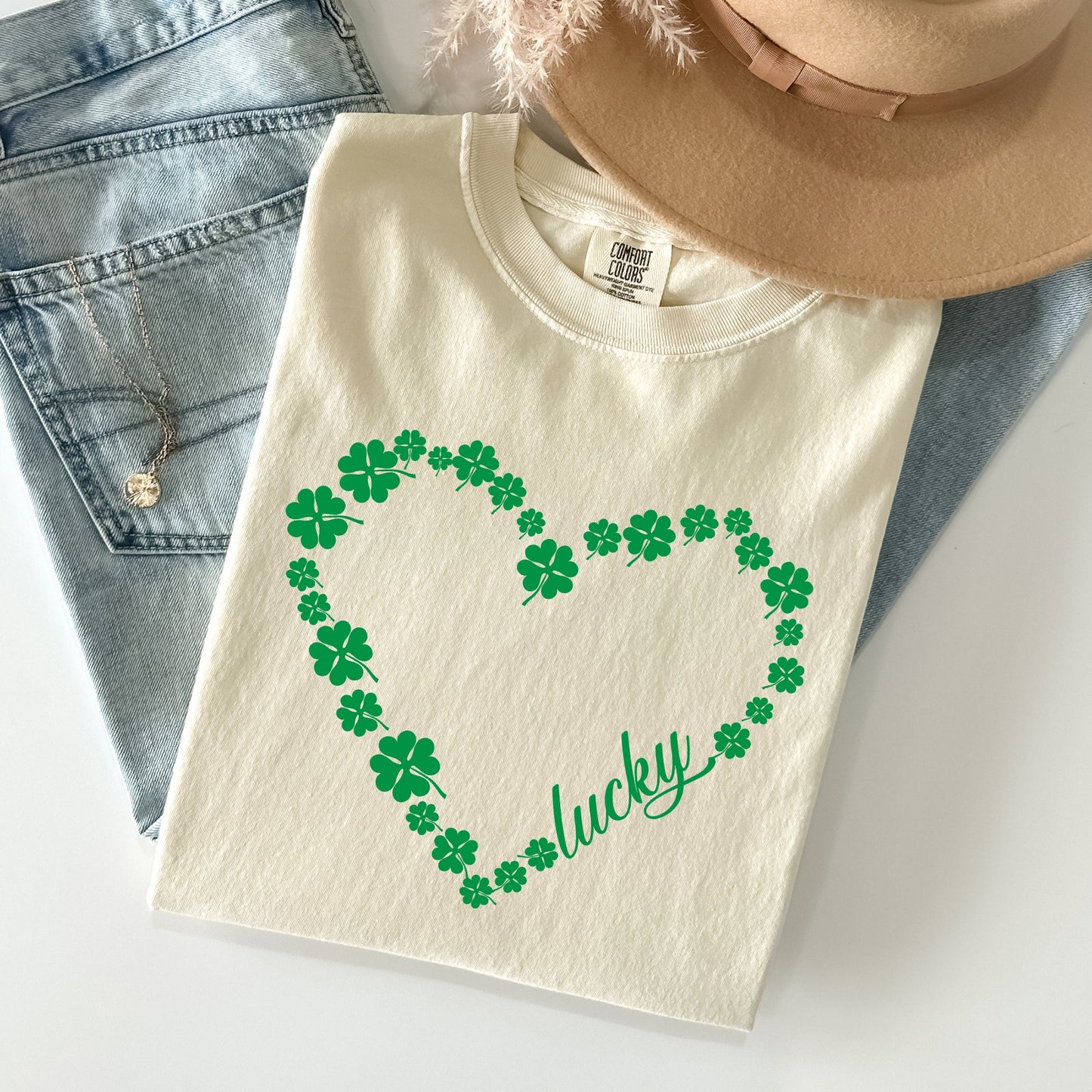 Shamrock Heart, Lucky, St Patrick's Day Comfort Colors Tshirt