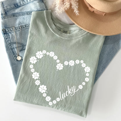 Shamrock Heart, Lucky, St Patrick's Day Comfort Colors Tshirt