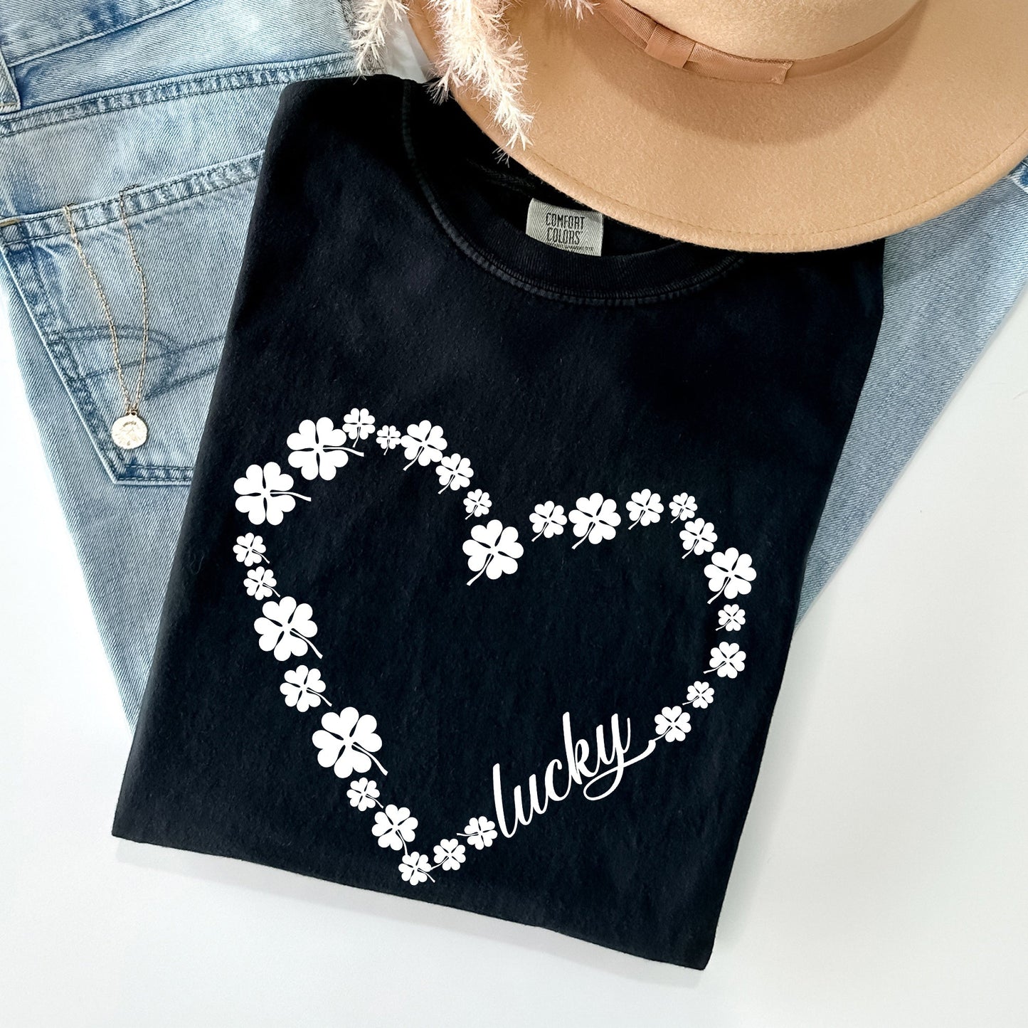 Shamrock Heart, Lucky, St Patrick's Day Comfort Colors Tshirt