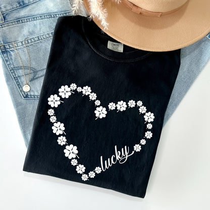 Shamrock Heart, Lucky, St Patrick's Day Comfort Colors Tshirt