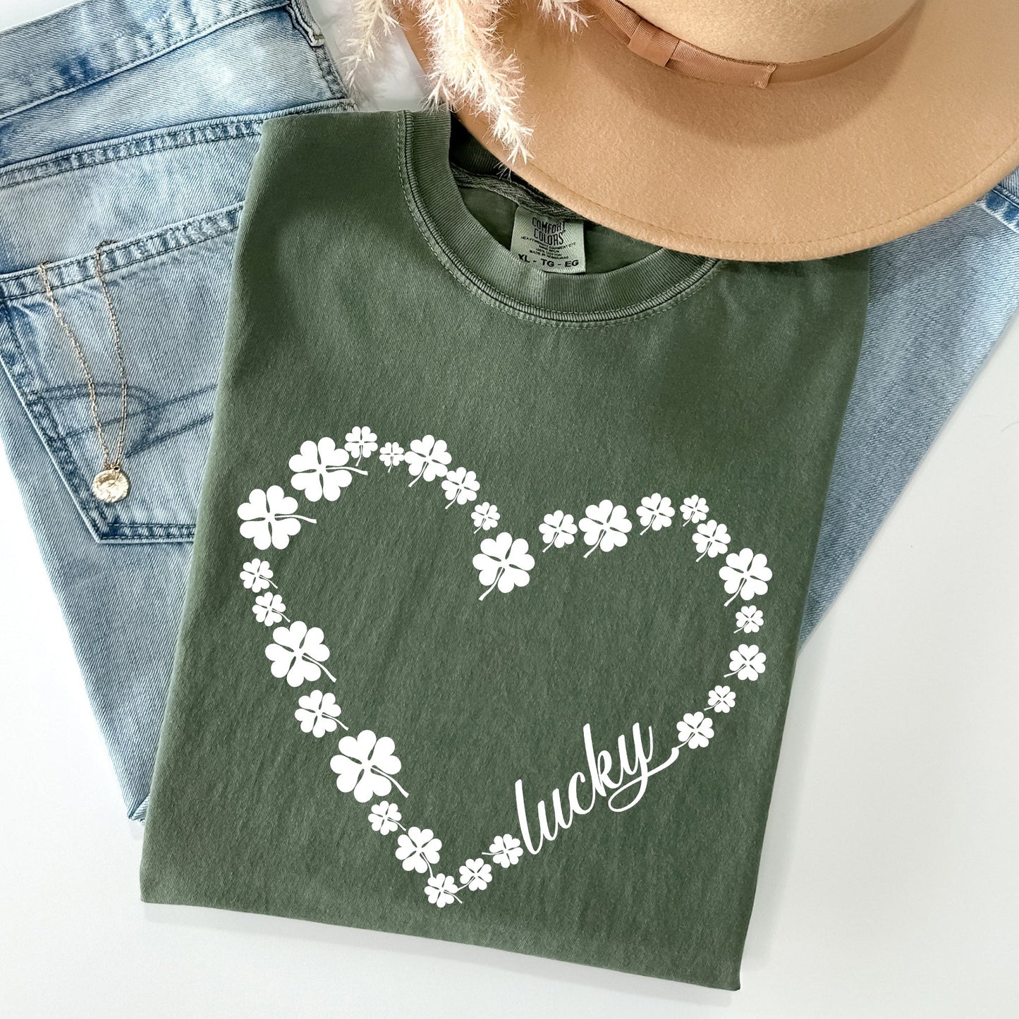 Shamrock Heart, Lucky, St Patrick's Day Comfort Colors Tshirt