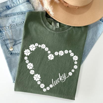 Shamrock Heart, Lucky, St Patrick's Day Comfort Colors Tshirt
