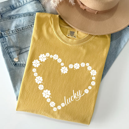 Shamrock Heart, Lucky, St Patrick's Day Comfort Colors Tshirt