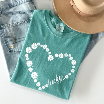 Shamrock Heart, Lucky, St Patrick's Day Comfort Colors Tshirt