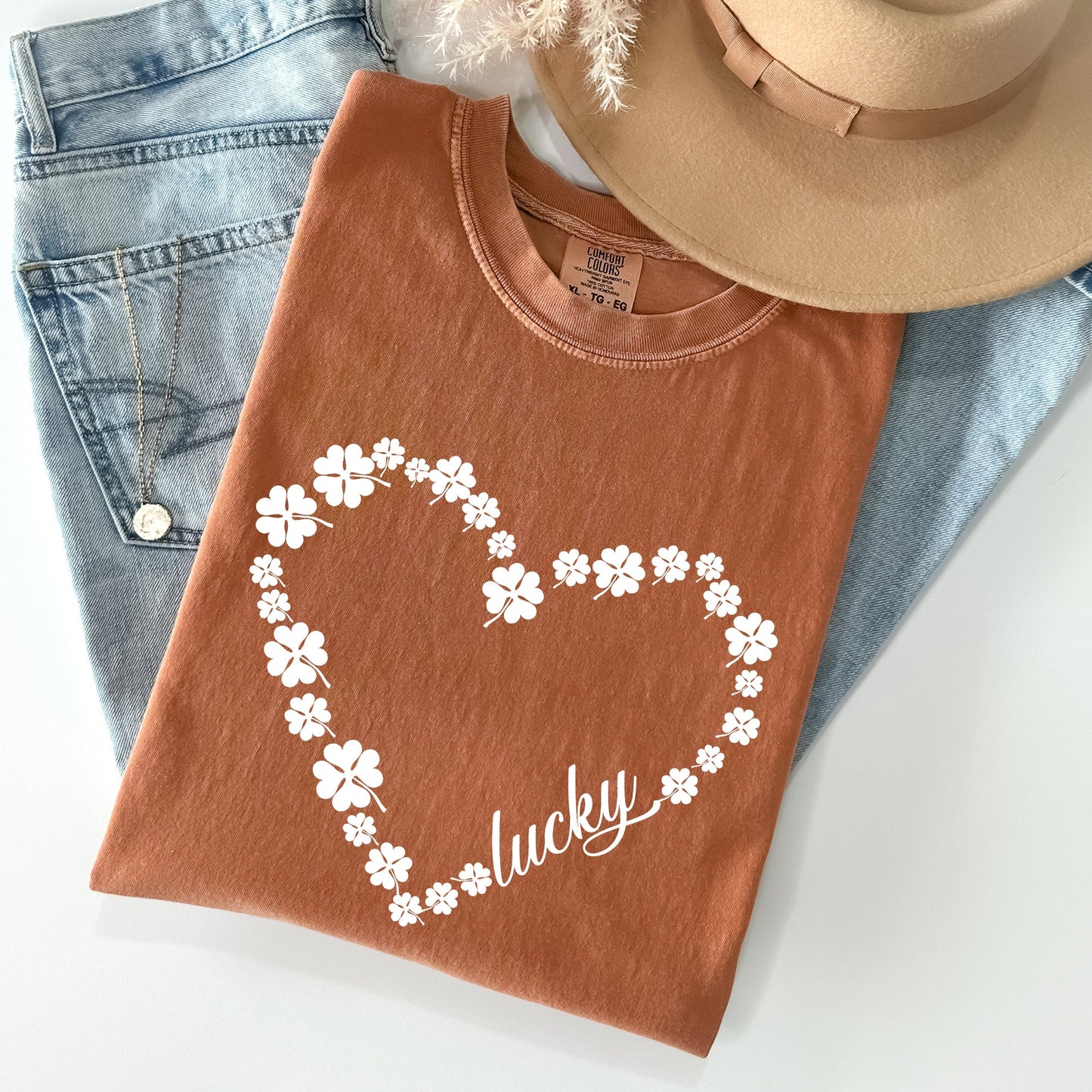 Shamrock Heart, Lucky, St Patrick's Day Comfort Colors Tshirt