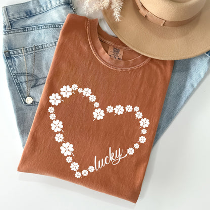 Shamrock Heart, Lucky, St Patrick's Day Comfort Colors Tshirt