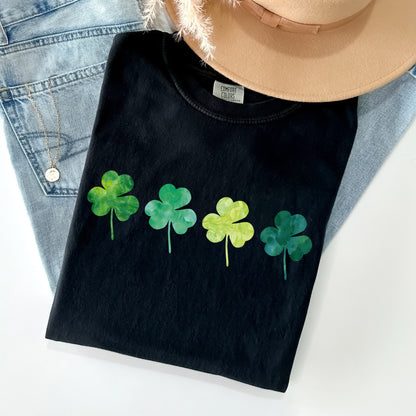 Watercolor Shamrocks In A Row, St Patrick's Day Comfort Colors Tshirt