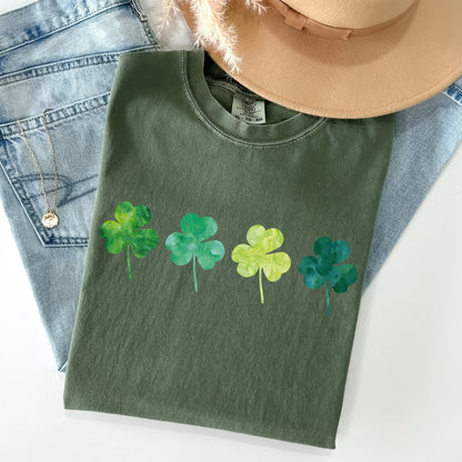 Watercolor Shamrocks In A Row, St Patrick's Day Comfort Colors Tshirt