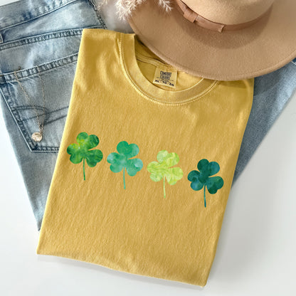 Watercolor Shamrocks In A Row, St Patrick's Day Comfort Colors Tshirt