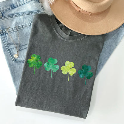 Watercolor Shamrocks In A Row, St Patrick's Day Comfort Colors Tshirt