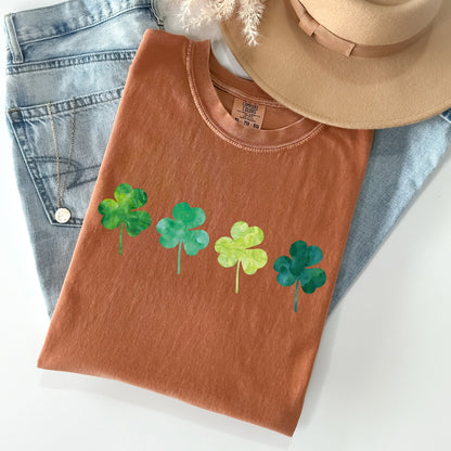 Watercolor Shamrocks In A Row, St Patrick's Day Comfort Colors Tshirt