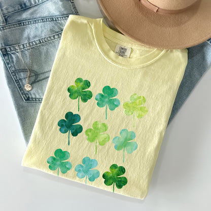 Watercolor Shamrocks In Rows, St Patrick's Day Comfort Colors Tshirt