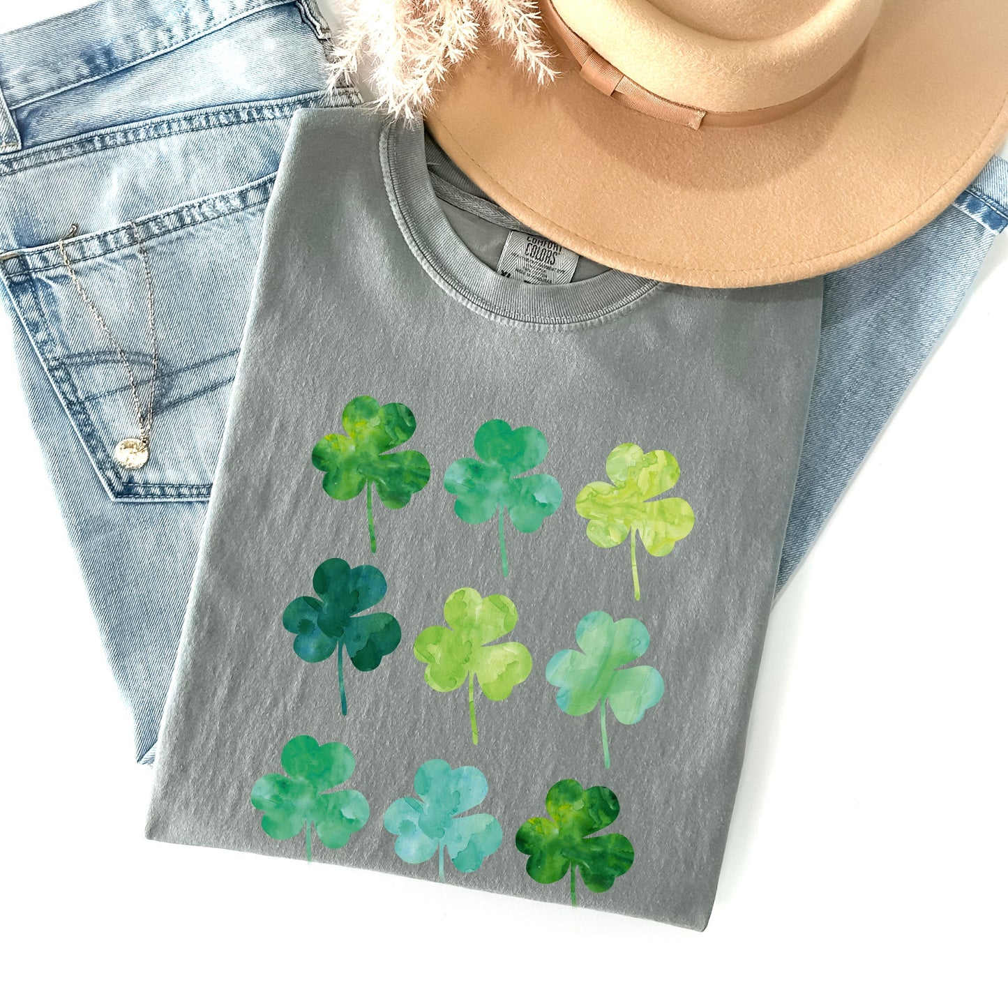 Watercolor Shamrocks In Rows, St Patrick's Day Comfort Colors Tshirt