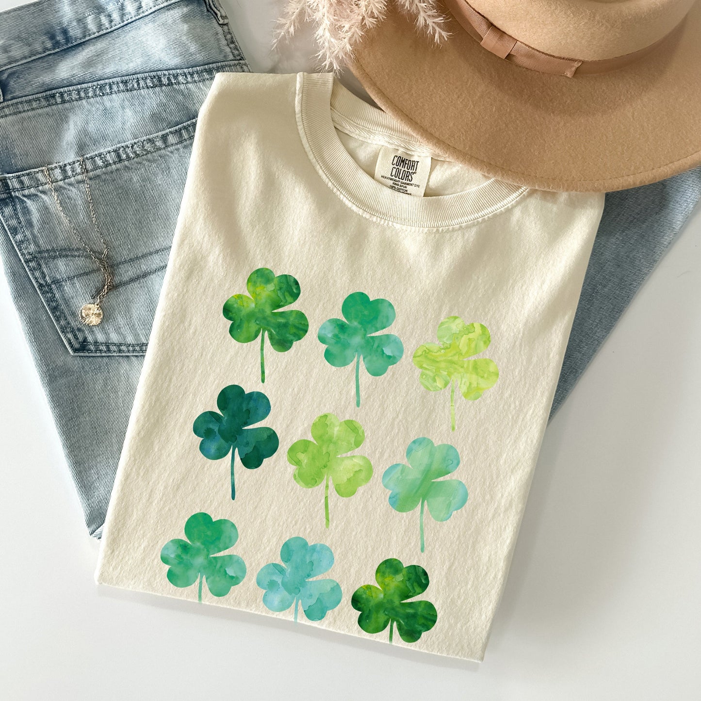 Watercolor Shamrocks In Rows, St Patrick's Day Comfort Colors Tshirt