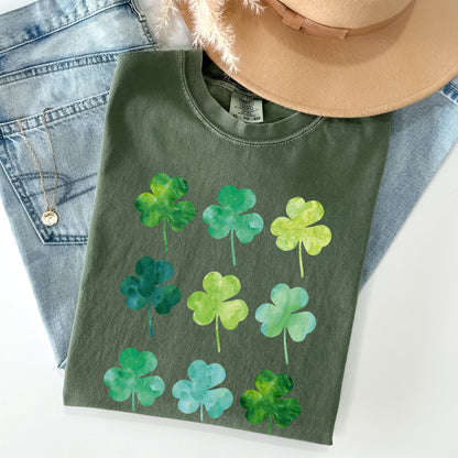 Watercolor Shamrocks In Rows, St Patrick's Day Comfort Colors Tshirt