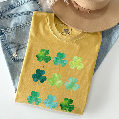 Watercolor Shamrocks In Rows, St Patrick's Day Comfort Colors Tshirt