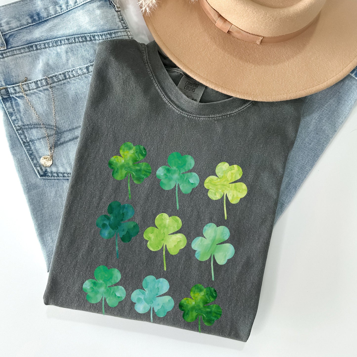 Watercolor Shamrocks In Rows, St Patrick's Day Comfort Colors Tshirt