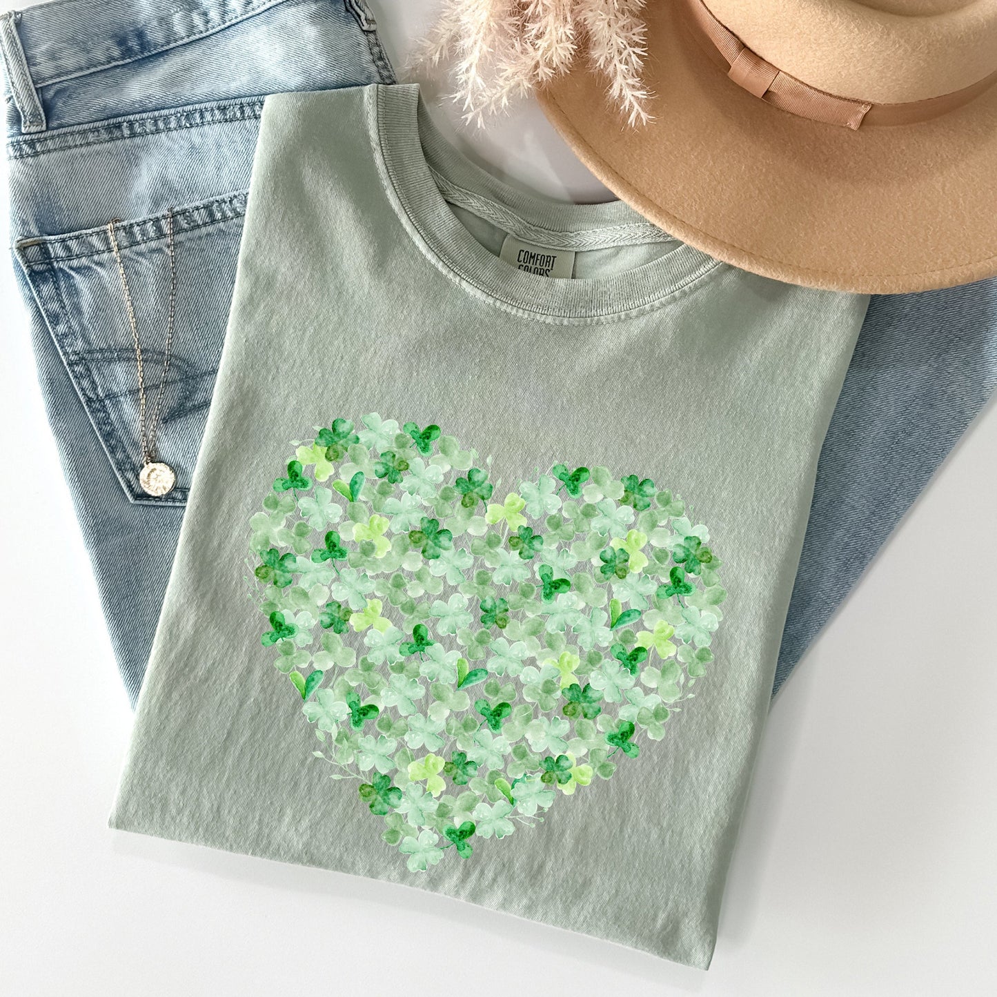 Watercolor Shamrocks, Heart, St Patrick's Day Comfort Colors Tshirt