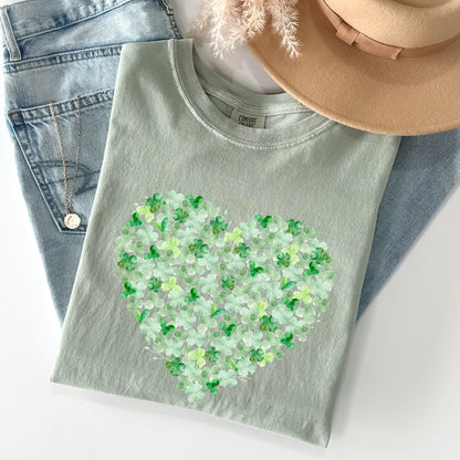 Watercolor Shamrocks, Heart, St Patrick's Day Comfort Colors Tshirt