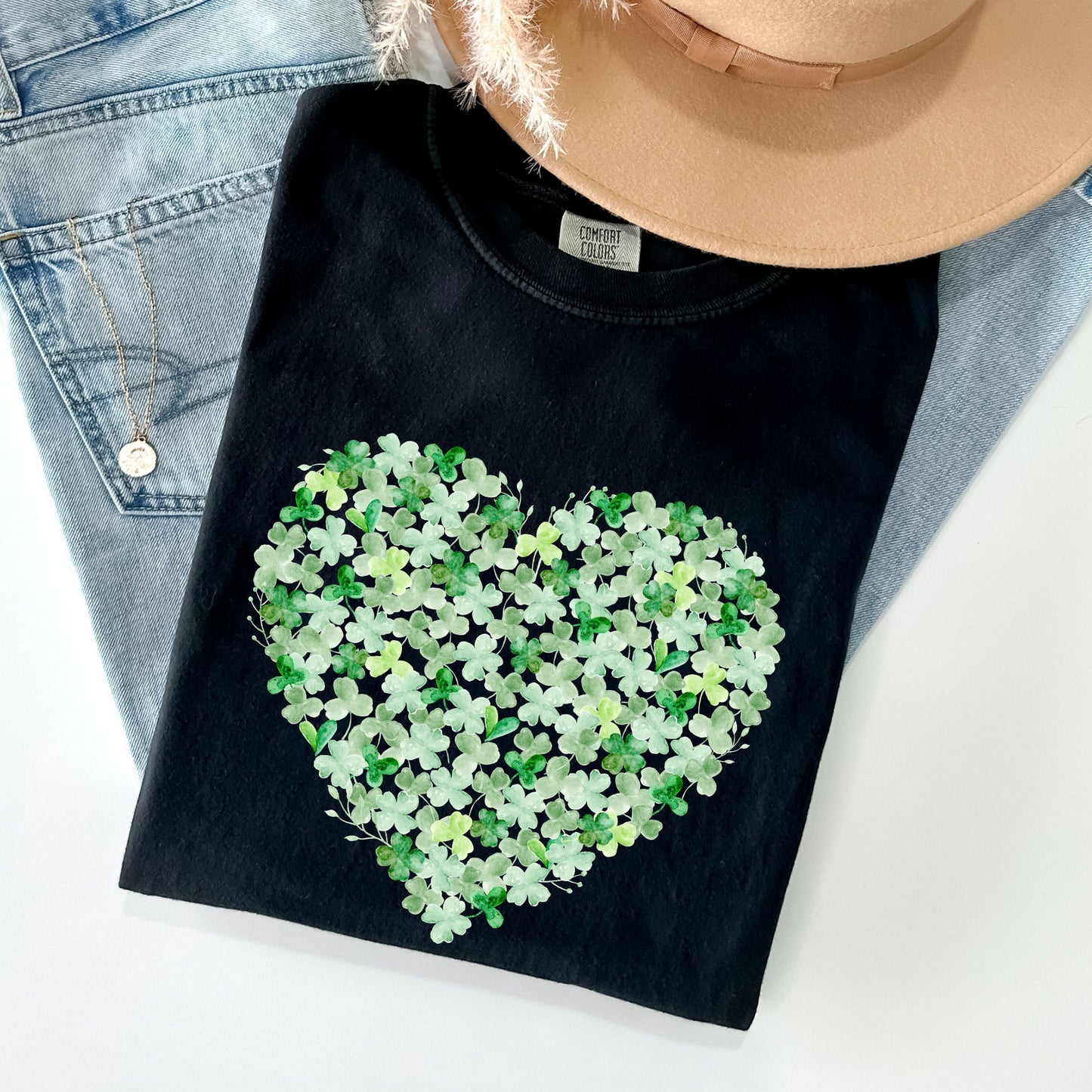 Watercolor Shamrocks, Heart, St Patrick's Day Comfort Colors Tshirt