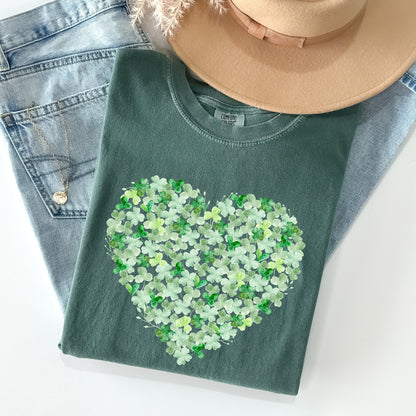 Watercolor Shamrocks, Heart, St Patrick's Day Comfort Colors Tshirt