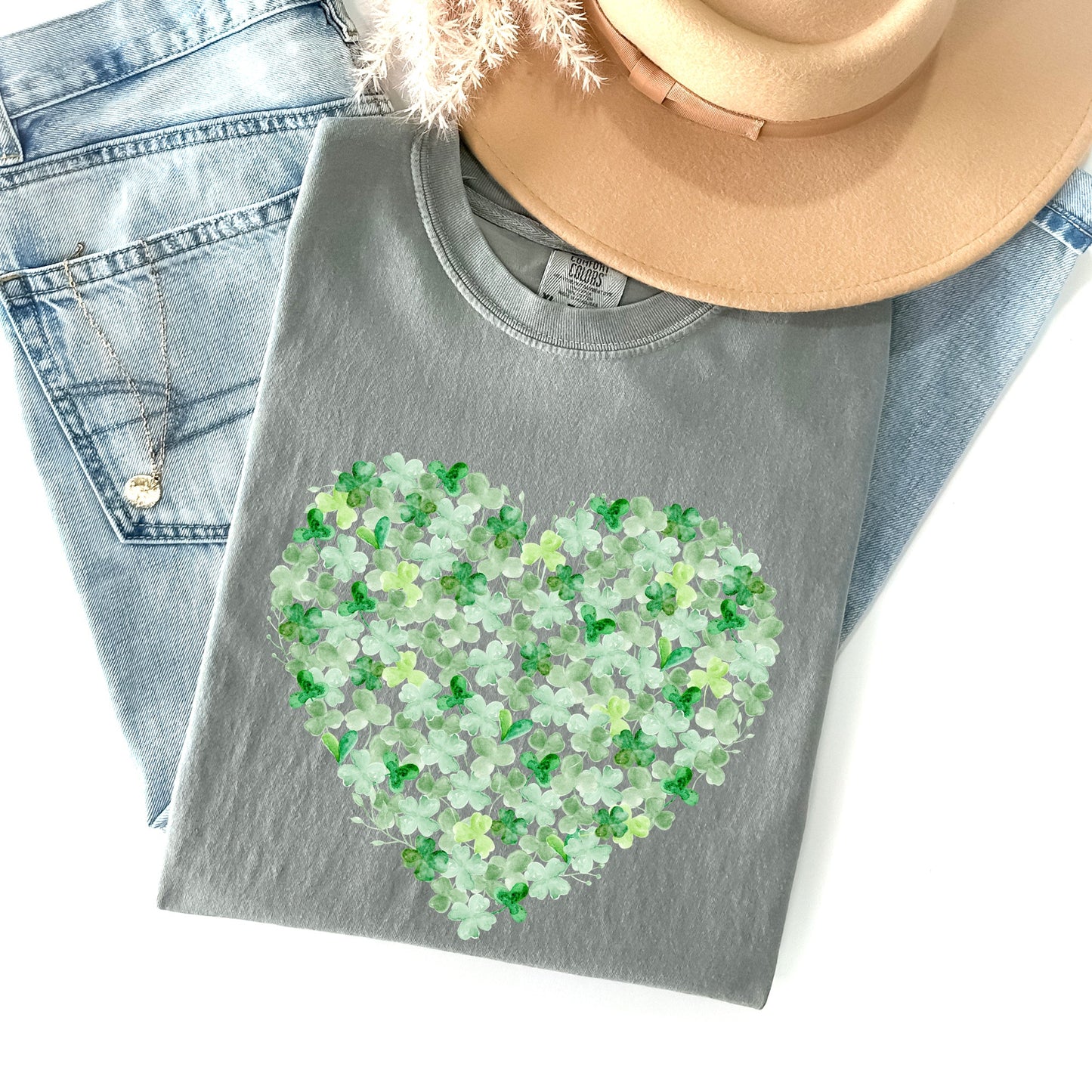 Watercolor Shamrocks, Heart, St Patrick's Day Comfort Colors Tshirt