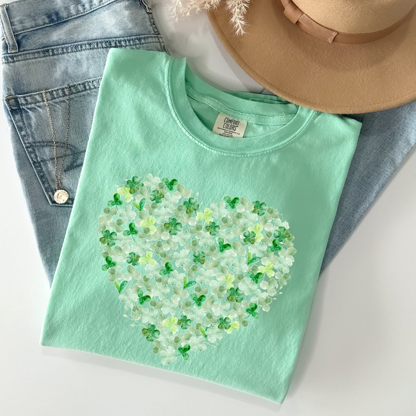 Watercolor Shamrocks, Heart, St Patrick's Day Comfort Colors Tshirt