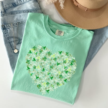 Watercolor Shamrocks, Heart, St Patrick's Day Comfort Colors Tshirt