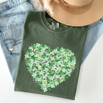 Watercolor Shamrocks, Heart, St Patrick's Day Comfort Colors Tshirt