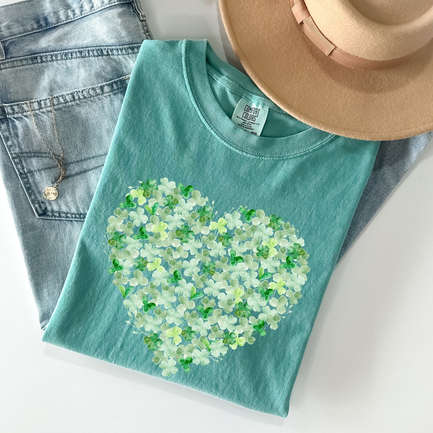 Watercolor Shamrocks, Heart, St Patrick's Day Comfort Colors Tshirt