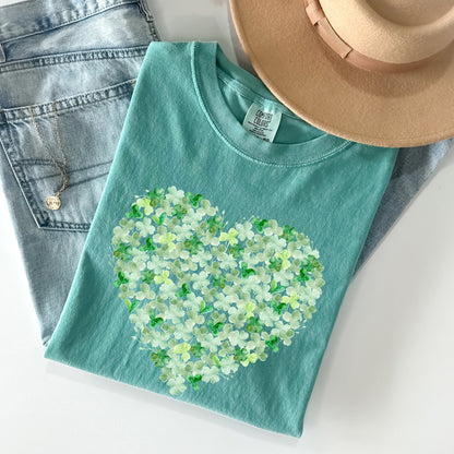 Watercolor Shamrocks, Heart, St Patrick's Day Comfort Colors Tshirt