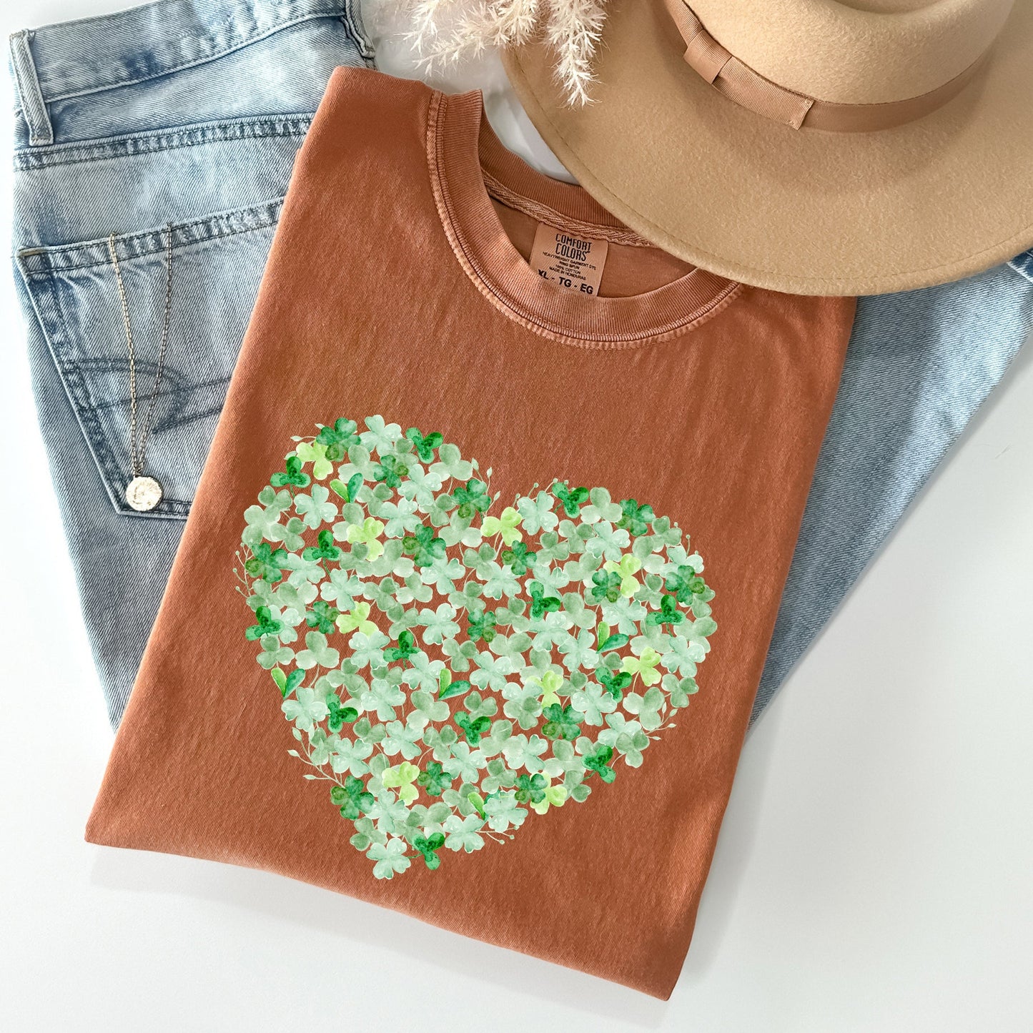 Watercolor Shamrocks, Heart, St Patrick's Day Comfort Colors Tshirt