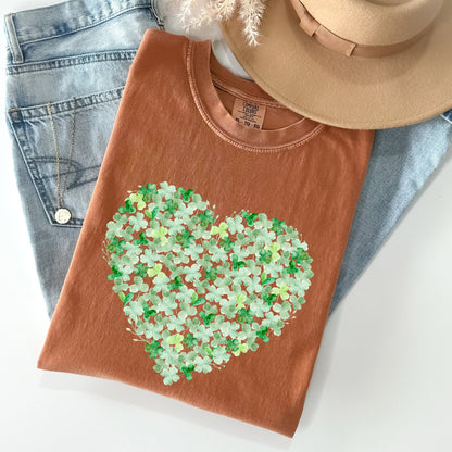 Watercolor Shamrocks, Heart, St Patrick's Day Comfort Colors Tshirt