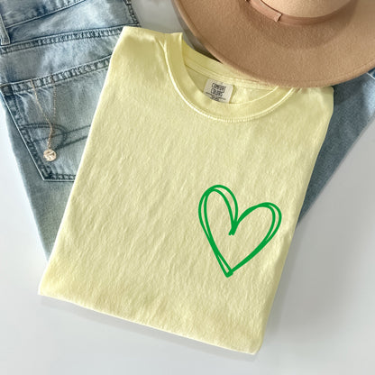 Double Heart, Pocket Print, St Patrick's Day Comfort Colors Tshirt