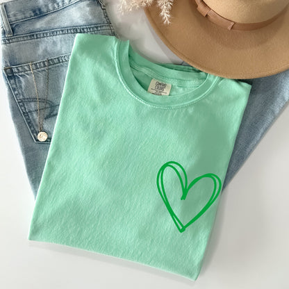Double Heart, Pocket Print, St Patrick's Day Comfort Colors Tshirt