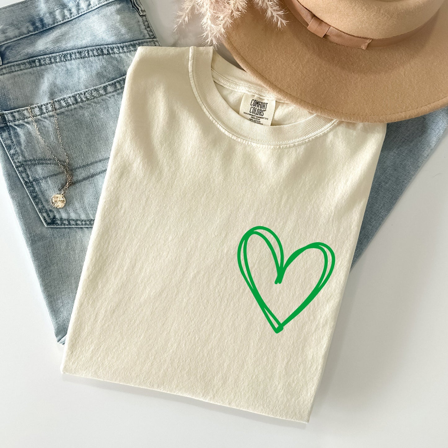 Double Heart, Pocket Print, St Patrick's Day Comfort Colors Tshirt