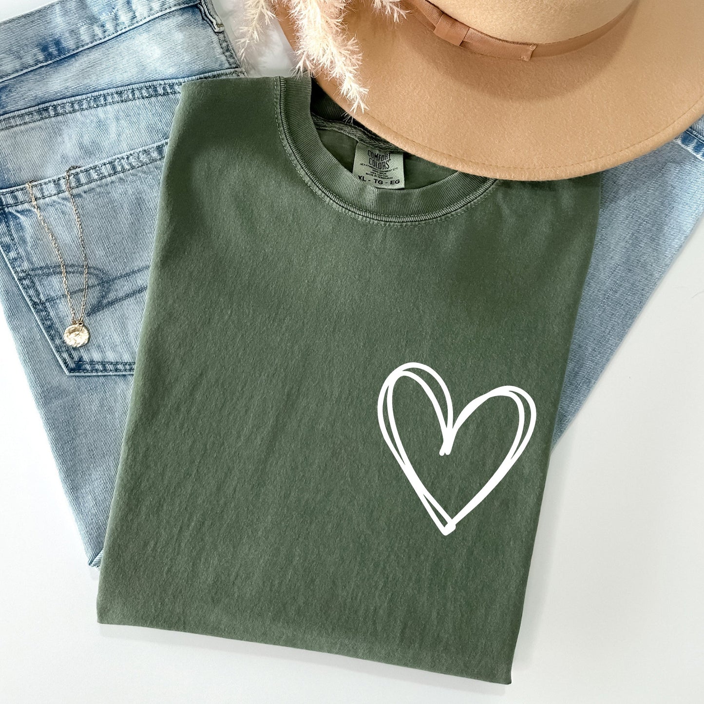Double Heart, Pocket Print, St Patrick's Day Comfort Colors Tshirt