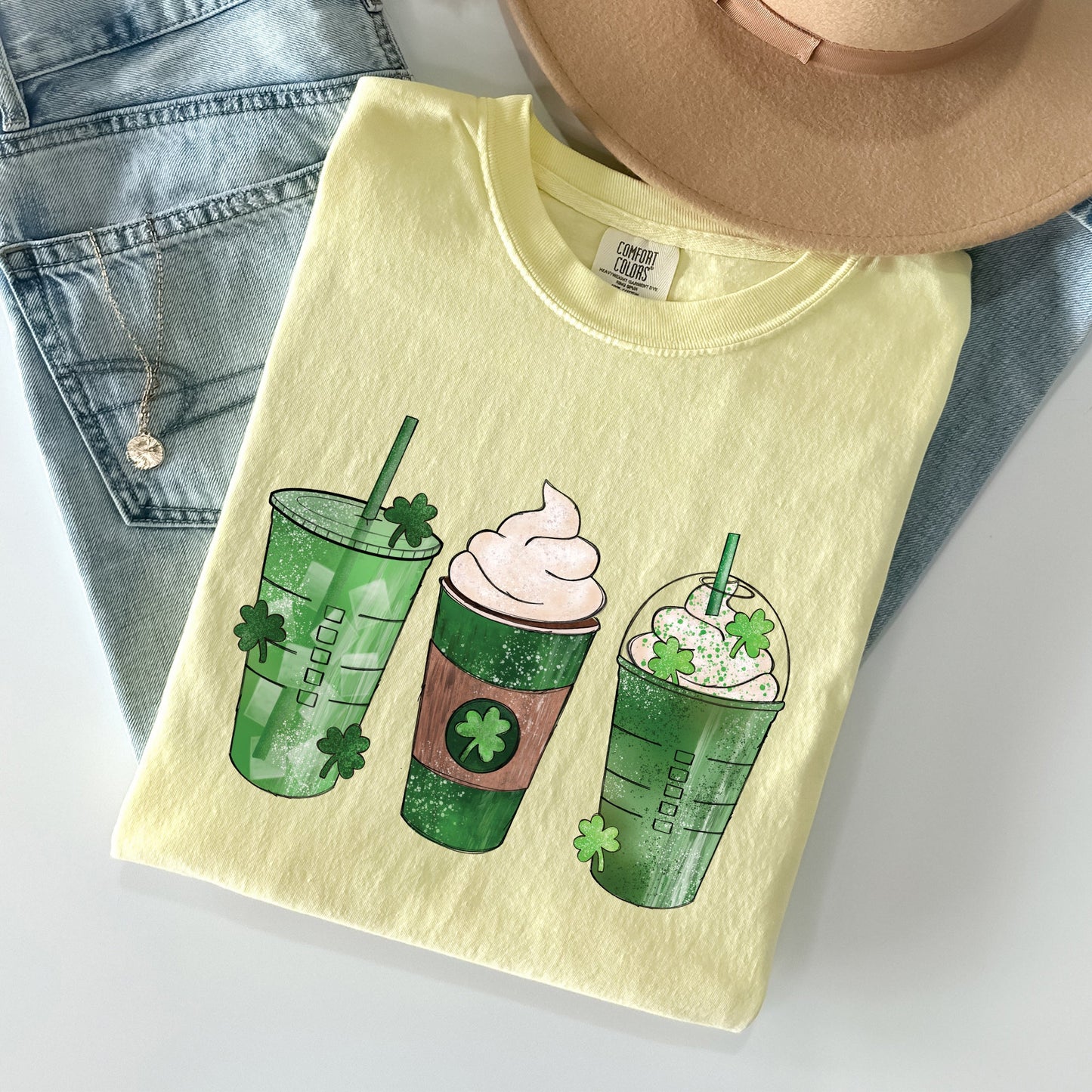 Iced Coffees, Drinks, Shamrocks, St Patrick's Day Comfort Colors Tshirt